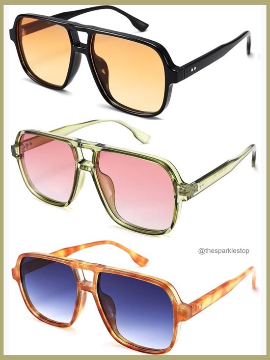 Oversized Aviator Sunglasses Retro 70s Square Frame UV400 Protection main image 5